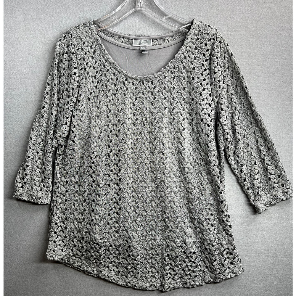 JM Collection Crocheted Lined Blouses Womens Lot/2 Large + Petite XL Gold Silver - Picture 3 of 13